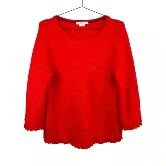 Boden Red Chunky Waffle Knit Fringe Sweater‎ - Picture 1 of 6